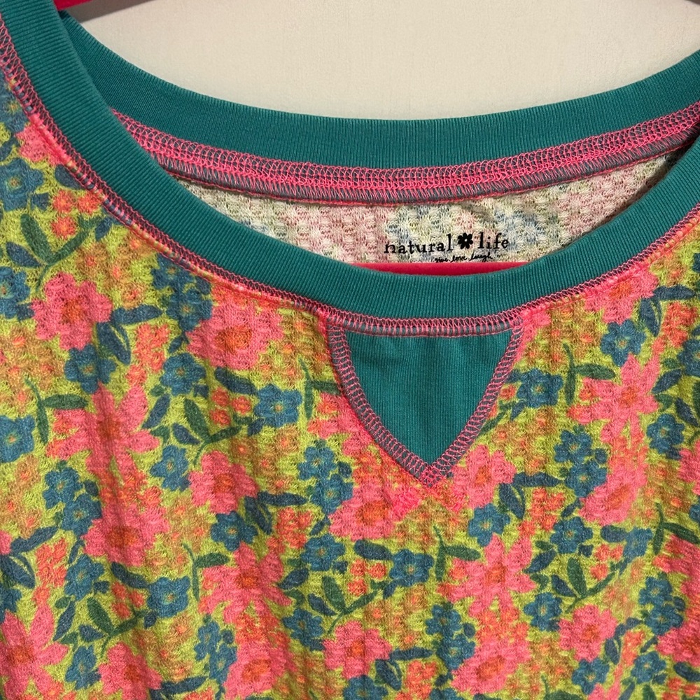 Natural Life Pink & Teal Floral thermal pajamas - set XL - Picture 3 of 3